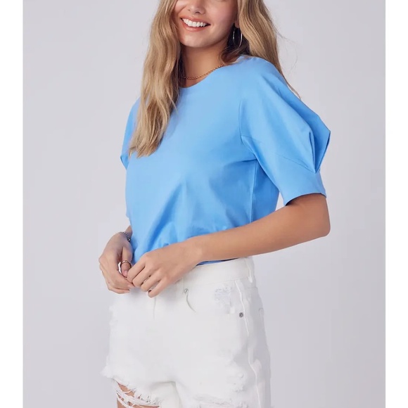 French Blue Puff Sleeves Tee - Picture 3 of 6